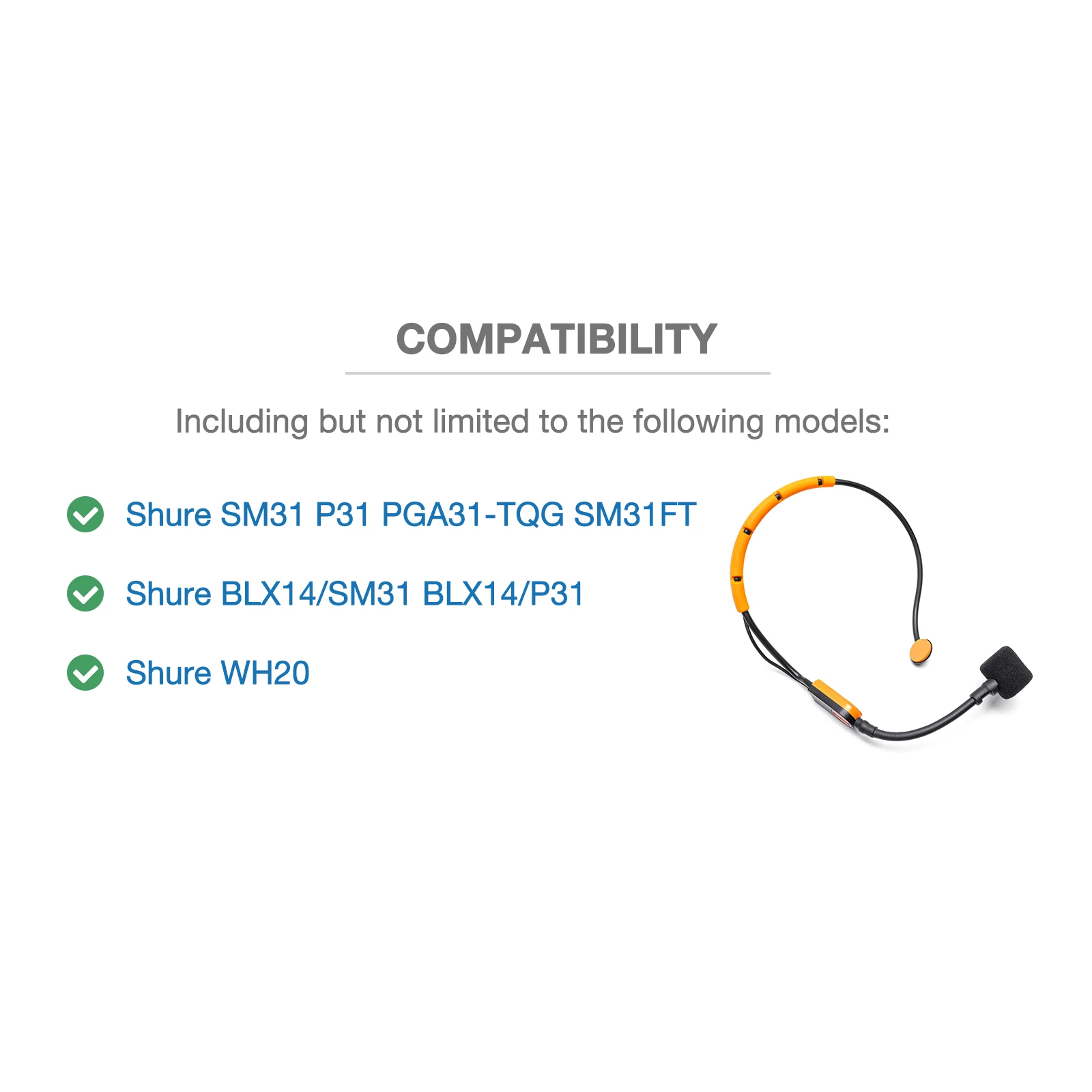 Shure SM31 P31 PGA31-TQG SM31FT, BLX14/SM31 BLX14/P31, WH20 무선 마이크/헤드셋 시스템용 SM31 폼 마이크 커버 5개