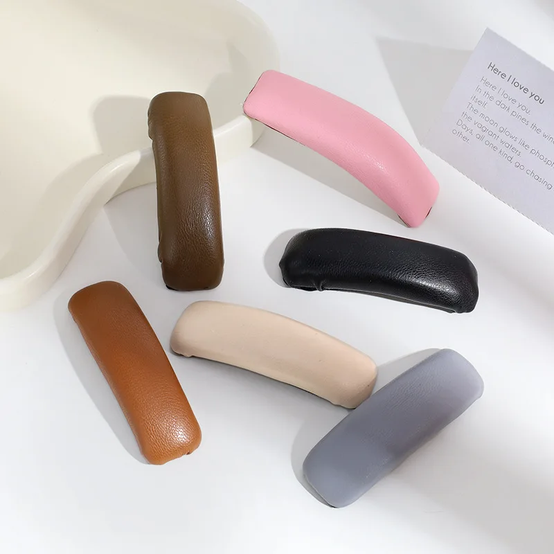 

Korean Style PU Leather Hair Clip Solid Color Hair Side Clip Simple Elegant Hairpin Girls Headwear Women Styling Accessories New