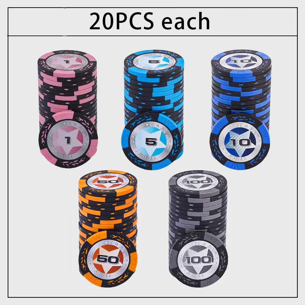 100PCS Clay Poker Chips Texas Hold\'em Poker Chip Coins High Quality Round Baccarat Entertainment Game Coins Digital Scorecard