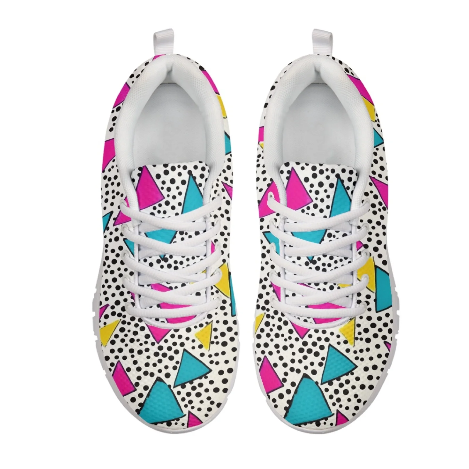 Coloranimal Geometric Triangle Dot Low Top Running Walking Shoes with Mesh EVA Sole, Anti Slip Lace up Sneakers for Men Women