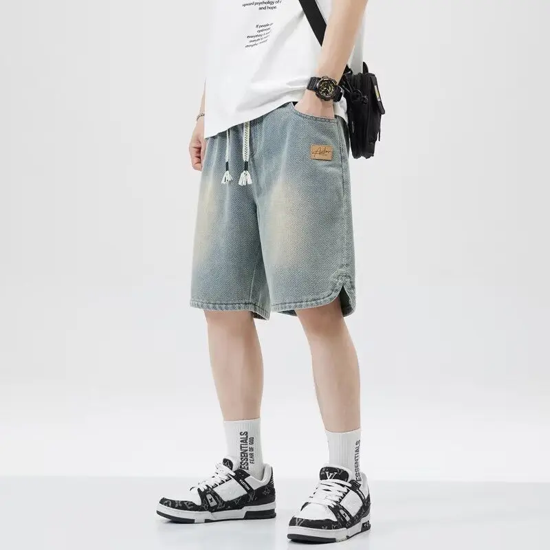 Summer Thin Starry Sky Pattern Denim Shorts Men's Straight Loose American Fashion Casual Five-point Mid-pants