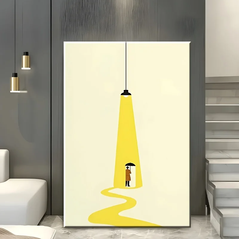 Man Holding An Umbrella Under Lighthigh Poster Print Modern Abstract Canvas Painting Wall Art Picture for Living Room Home Decor