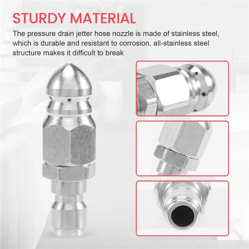 AU28-5X 1/4 Inch 5000 PSI Sewer Jetter Nozzle Pressure Drain Jetter Hose Nozzle For 1/4 Pressure Washer Quick Connector