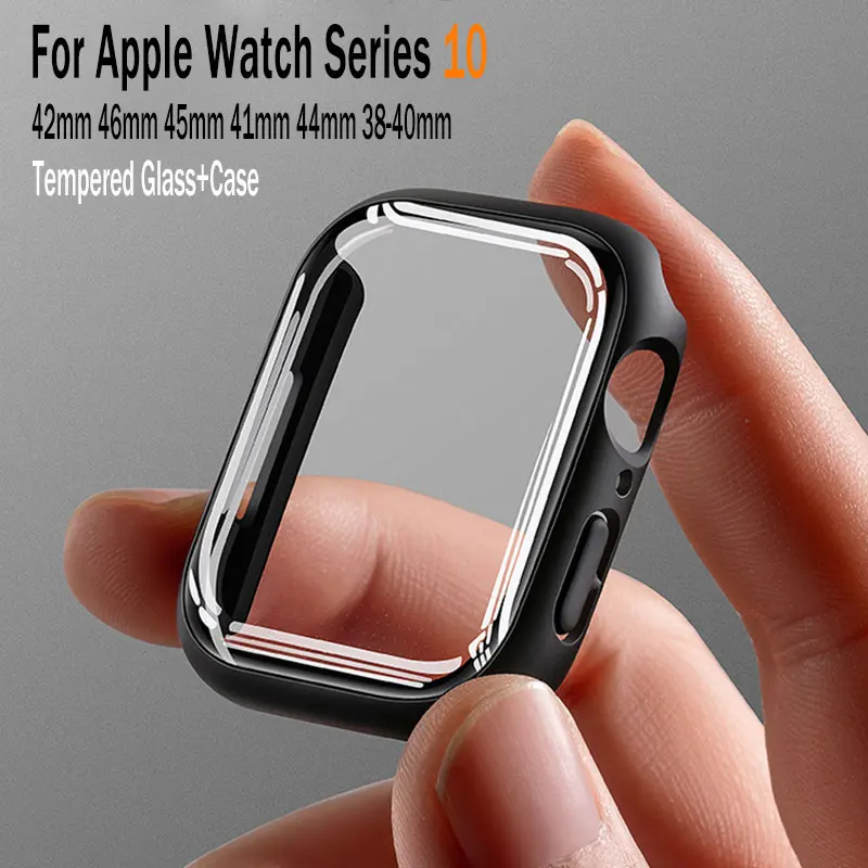 Verre trempé + coque pour Apple Watch 42mm 46mm, pare-chocs en PC dur mat, protection d'écran, étui iWatch série 10 42/46, accessoires