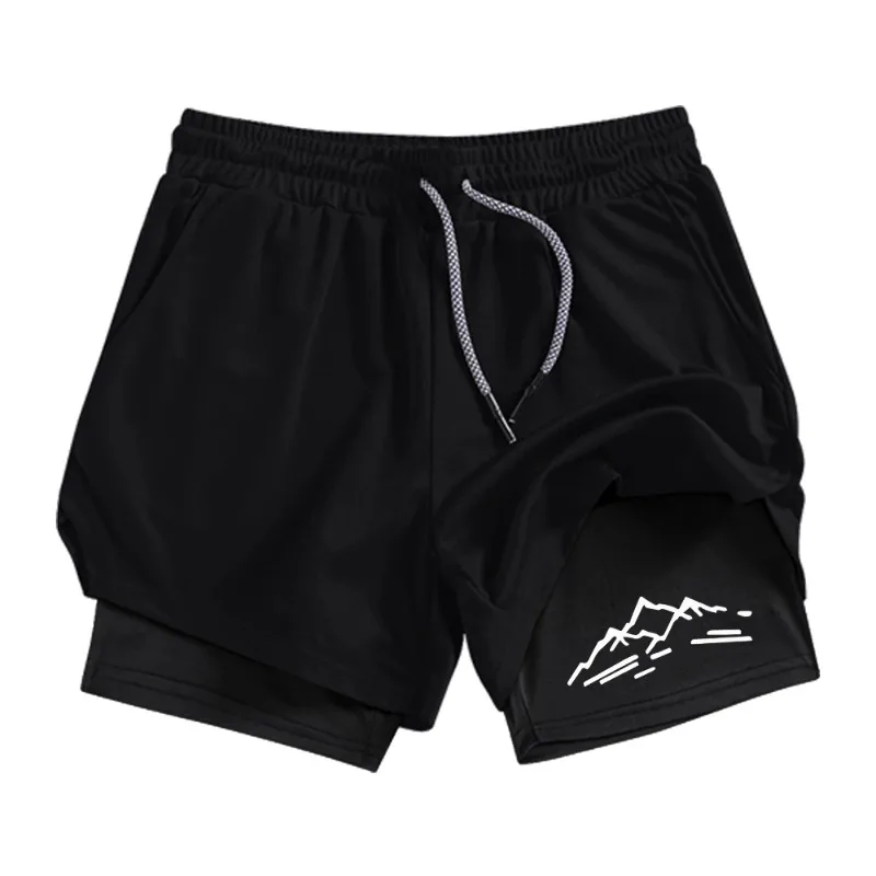 Breathable Summer Fashion for Men's Double Layer Running Compression Liner Pockets Mountain Quick Dry Workout Shorts Towel Loop