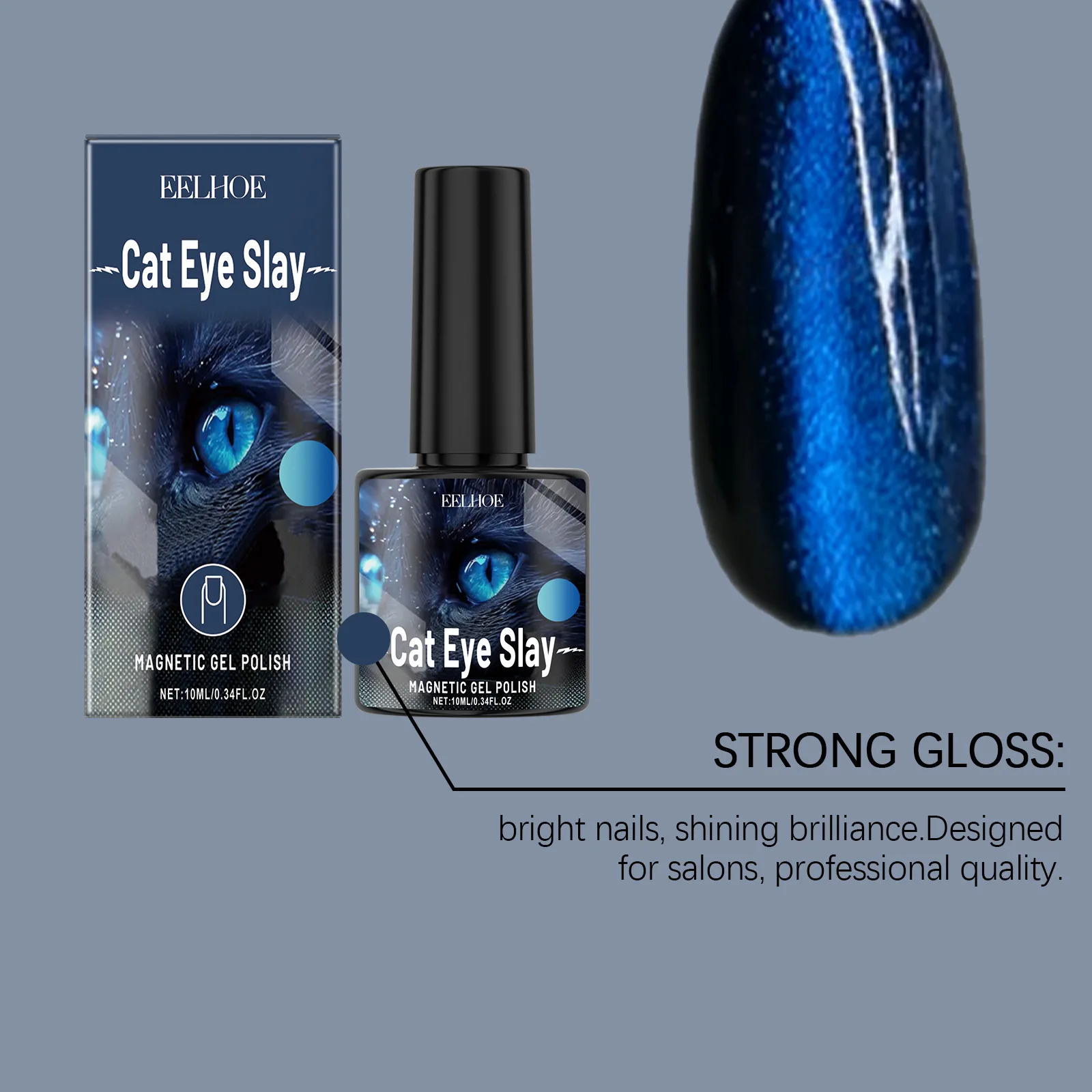 EELHOE-esmalte de ojos de gato, color negro y azul, brillo de cristal, barniz de Gel semipermanente UV LED con destellos, cuidado de belleza, 10ml