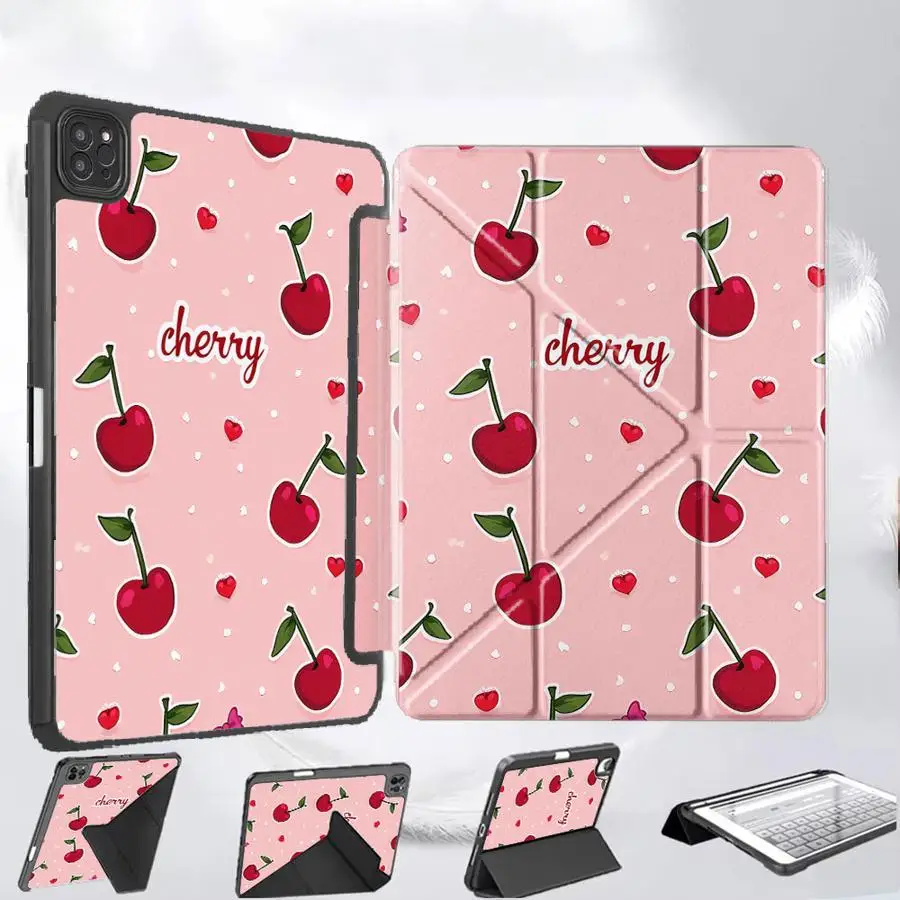 

Чехол для планшета iPad Pro 11-го, 10-го, 9-го, 8-го, 7-го поколений, 12.9 дюймов, Mini 6, 7, Pro 2025, Air 4, 5, M3, M2, M4, 11 дюймов, с держателем, нежно-розовый вишневый