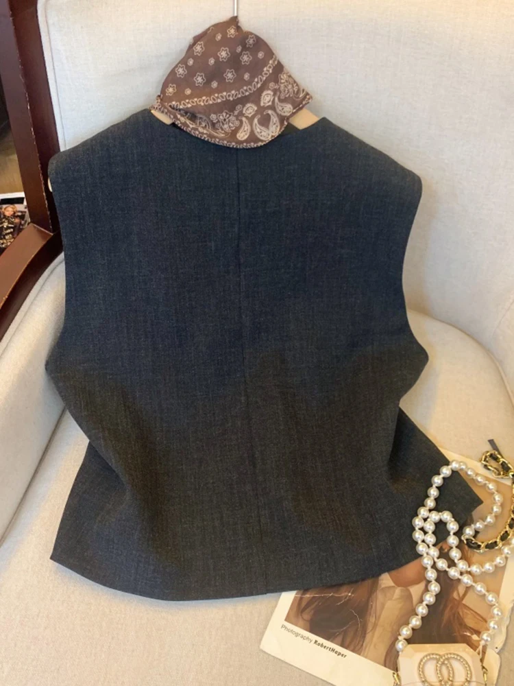 Ele Ne-Tie 실크 스카프 조끼 커피색 여성용 가을 겨울 패션 고급 스웨이드 조끼 탱크탑 황 치안에르