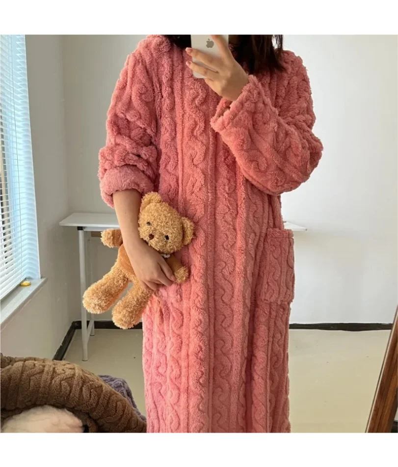 

Bathrobe women's bathrobe coral padded thickened warm pajamas dress winter college students homewear plus size women's clothes c
