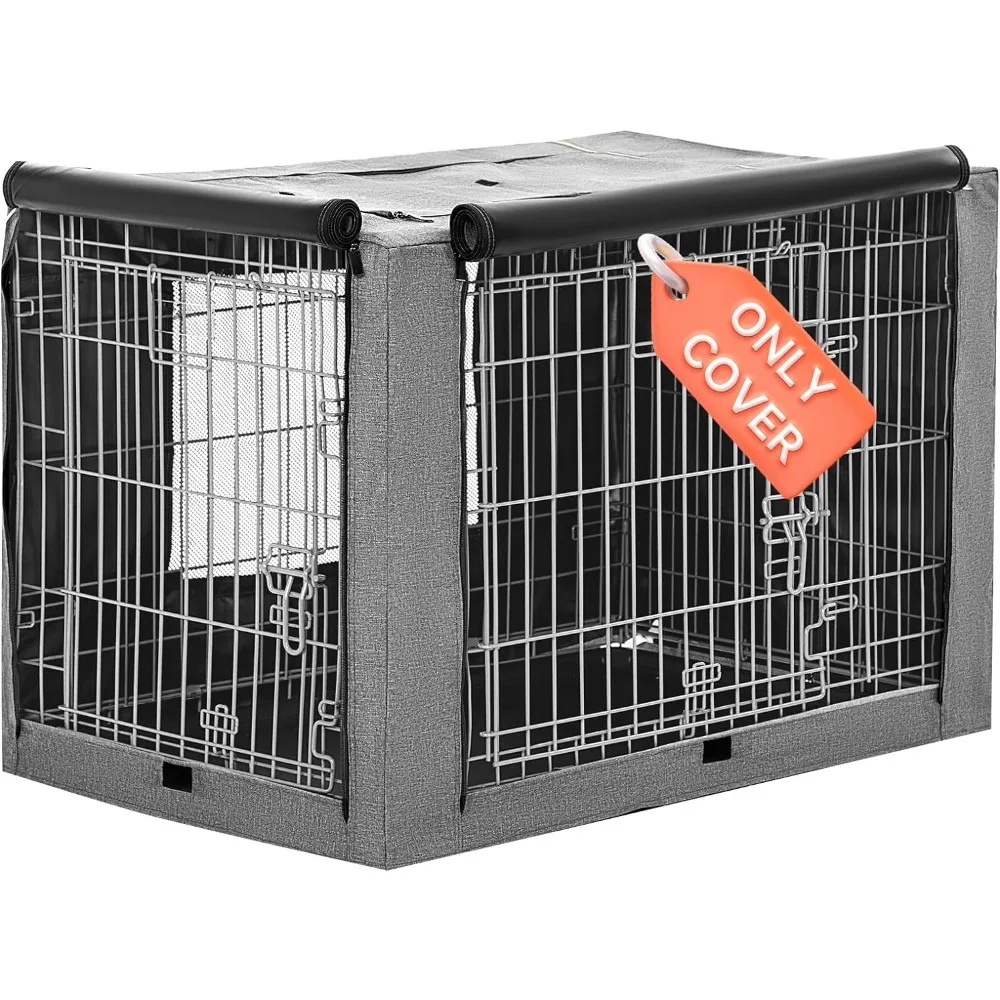 Dog Crate Cover for Wire Dog Crate(30in/36inch/42inch), Single Door/Double Doors, Mesh Window, Flap On The Top and Back