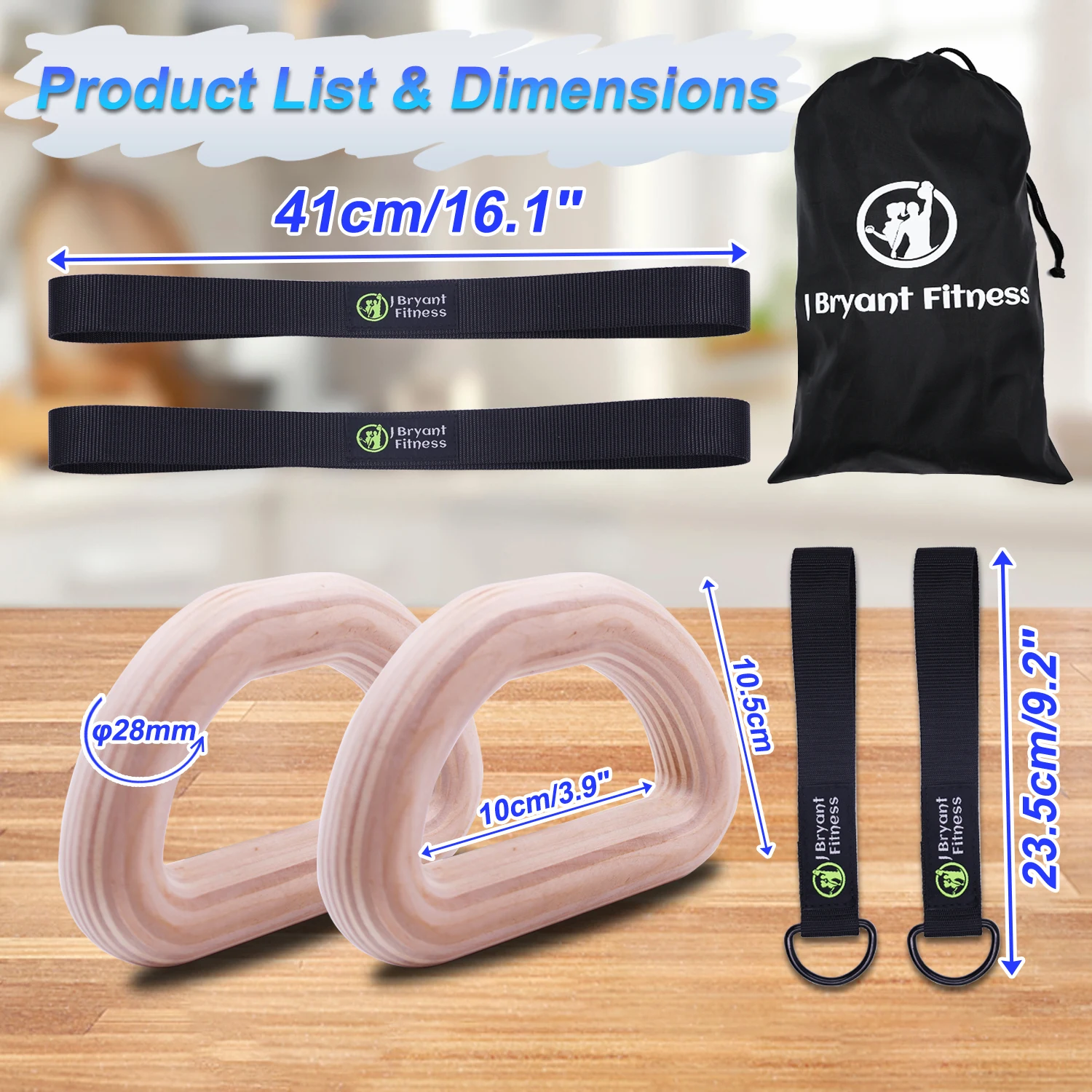 Wooden Gymnastic Rings - Pull Up Grips & LAT Pull Down Gym Handles Design for Versatile Home Gym Workouts, Pilates Training