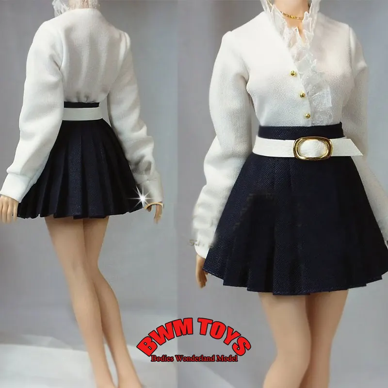 

In Stock 1/6 Scale Female Soldier Long Sleeved Lace Top Short Pleated Skirt White Belt For 12Inch Action Figure Doll Body