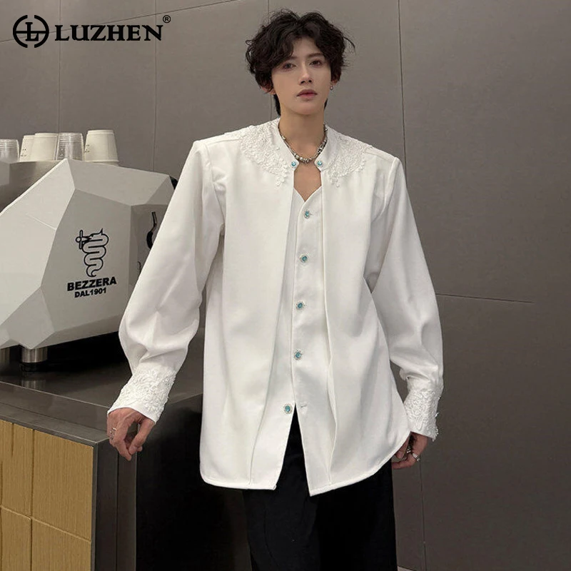 LUZHEN 2025 New Original Fake Two Piece Design Floral Pattern Patchwork Long Sleeve Blazer Coat Men's Elegant Luxury Coat JY2221