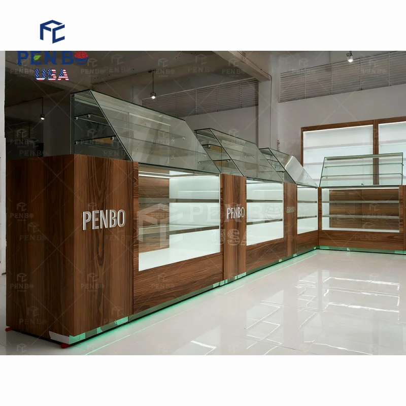 custom.Retail Shop Furniture Wooden Glass Showcases Display Store Cabinet Display Smoke Shop Display Coun