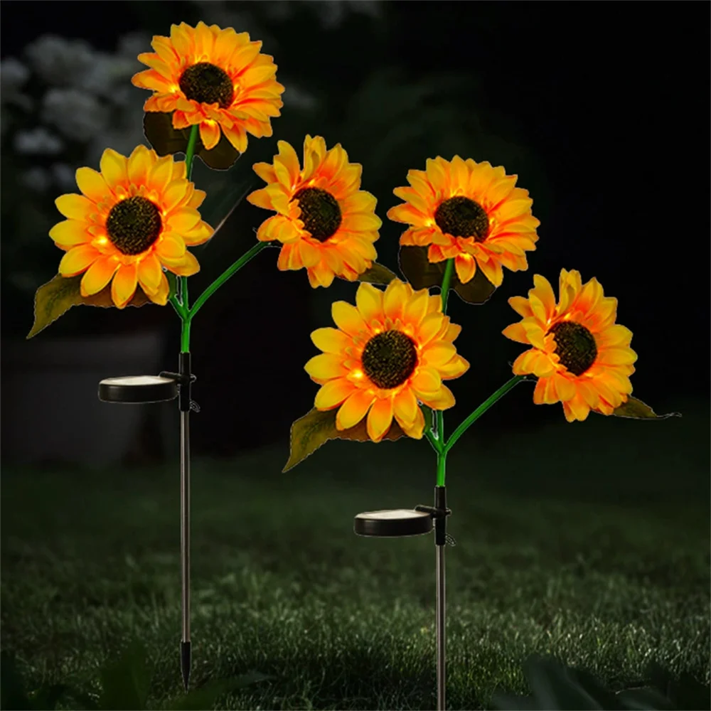 

1head 3head Simulation Sunflower Solar LED Lawn Lamp Fairy Summer Wedding Party Outdoor Patio Garden Ramadan Decoration Lights