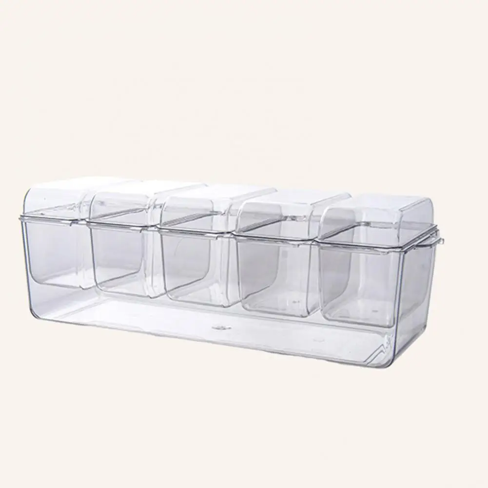 Food Storage Box Capacity Refrigerator Crisper Food Storage Container with 5 Compartments Dustproof Lid Design Transparent