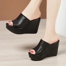 NEW Summer Ladies Slippers New Fashion Thick Sole Wedge Women's Sandals Designer High Heel Sandals Open Toe Fish Mouth Shoes