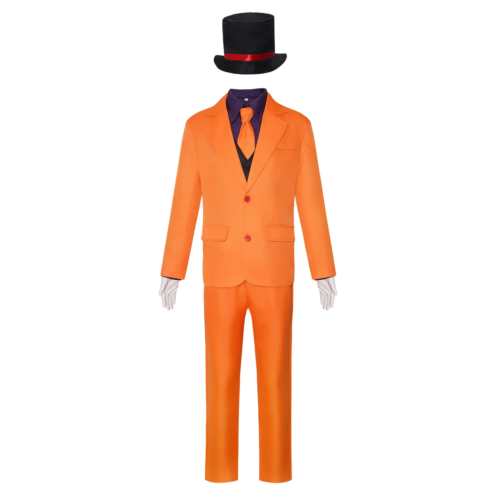 

Jester Cosplay Costume Movie Clown Orange Suit Jacket Shirt Pants Tie Outfit Halloween Full Set for Mens Cosplay Suit
