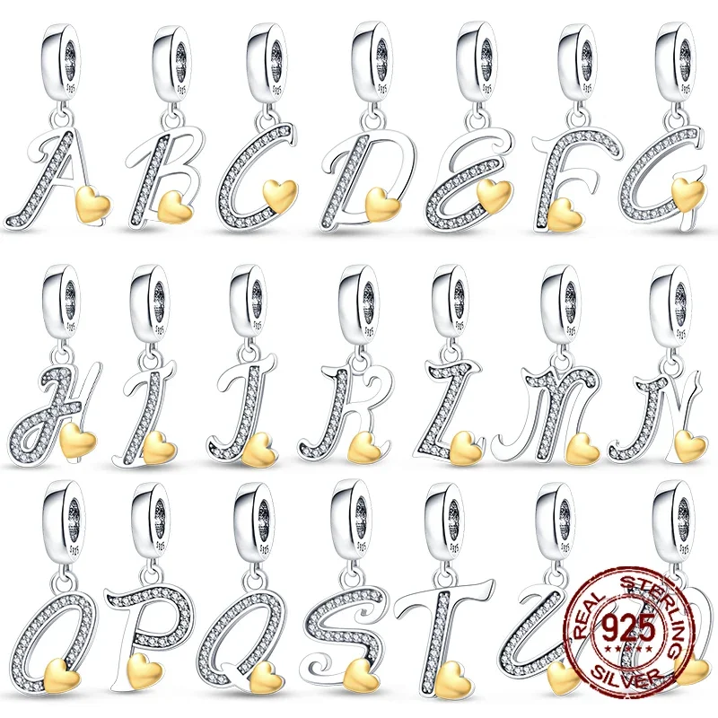 925 فضة رسالة مزيج حلية للنساء ، اسم الخرز ، يناسب أساور باندورا الأصلي ، صنع المجوهرات ، الأبجدية السحر