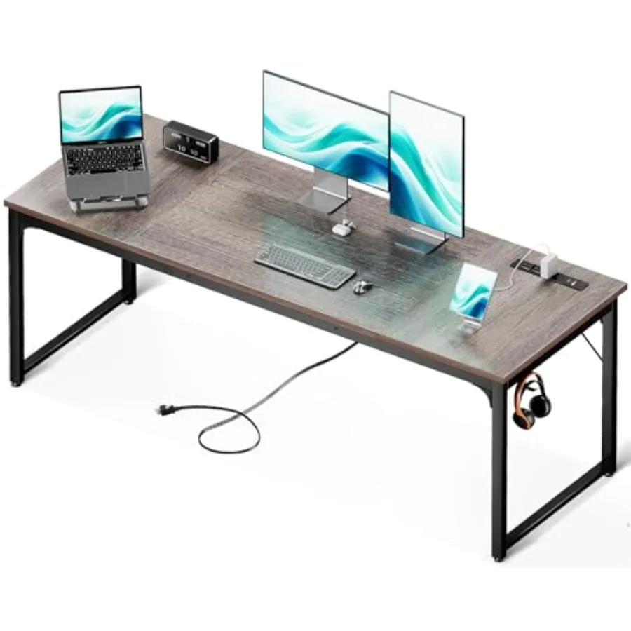 71 x 24 Inch Computer Desk with USB Ports for Large Office and Study Spaces Long Student Writing Desk in Modern Grey Oak Finish