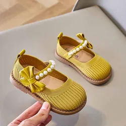 Bowknot Little Girl's Shoes Casual Simple 2024 Spring Autumn New Children's Shoes Soft Sole Baby Single Shoes J217