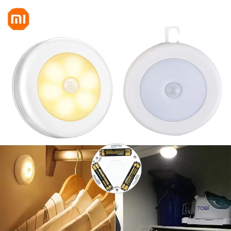 Xiaomi Night Light With PIR Motion Sensor LED Battery Lamp Magnetic For Bedroom Bedside Kitchen Cabinet Lighting Children Gift