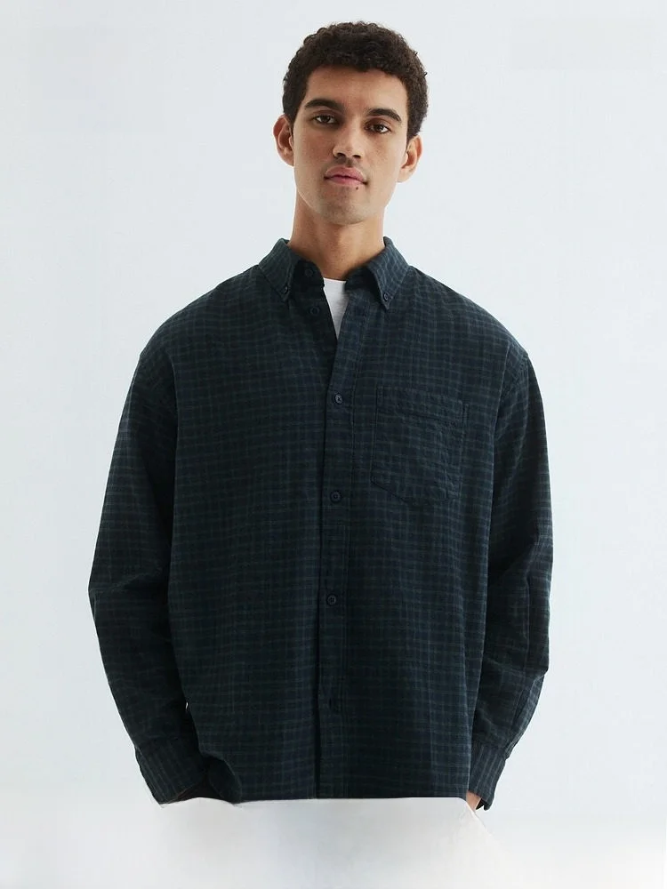 

H&M Men's Loose Fit Long Sve irt Cheered Commute Inner Wear Spring 29673 Cotton Button up Casual Everyday irt