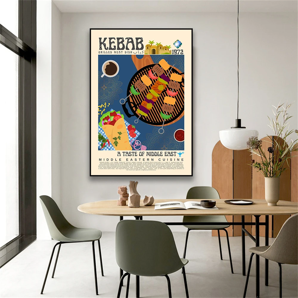 Vintage Style Kebab Poster Middle Eastern Food Wall Art Prints Modern Home Kitchen Decor Retro Dinning Room Canvas Painting