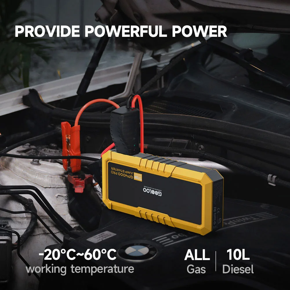 GOOLOO GP4000 PRO Jump Starter, 26800mAh Power Bank, 4000A Peak, 15V 10A DC Output, 1W White LED, 10L Diesel