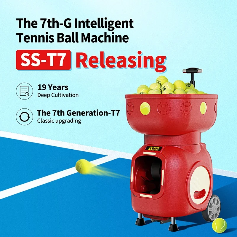 Tennis T7 Automatic Ball Vending Throwing Training Launcher Machine 120 Balls Capacity Universal Voltage 24-Month