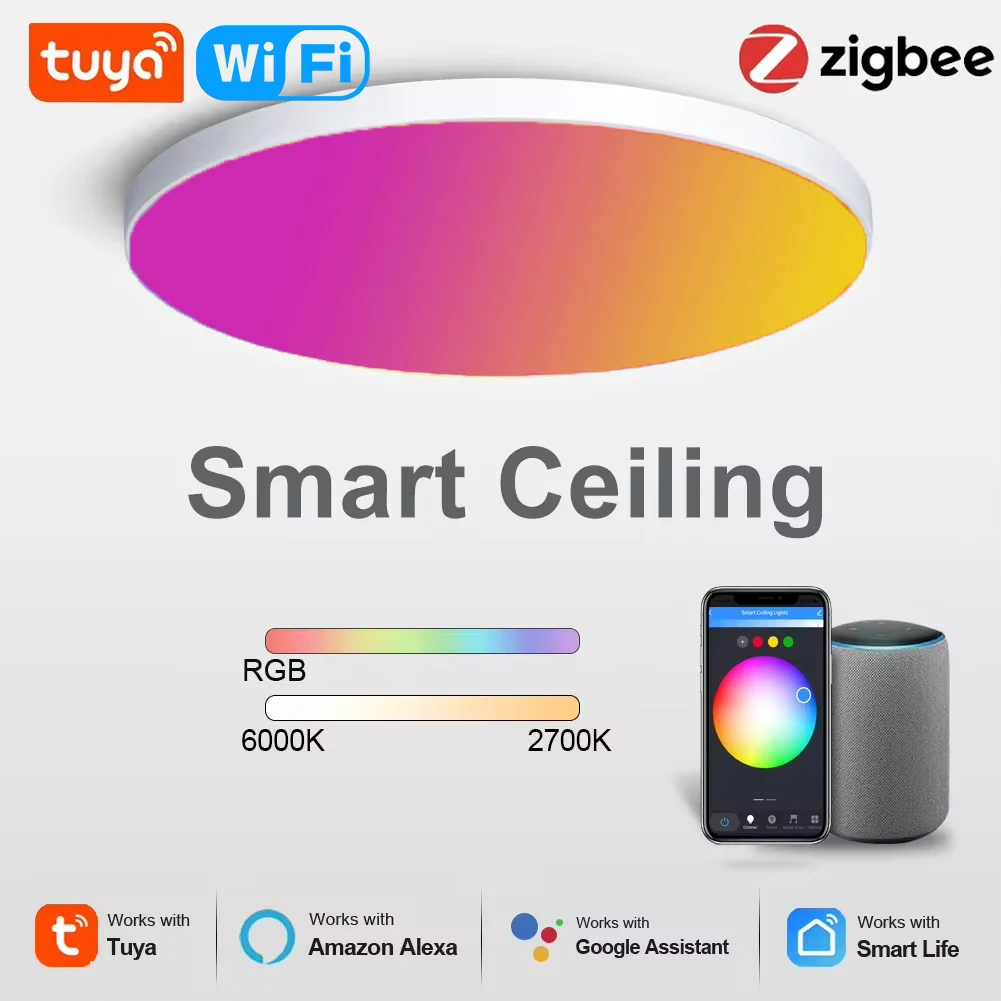 Tuya Zigbee 3.0 Smart Ceiling Light Wifi RGBCW Led Ceiling Lamp Livingroom Home Decoration Smart Lamp For Alexa, Google Home