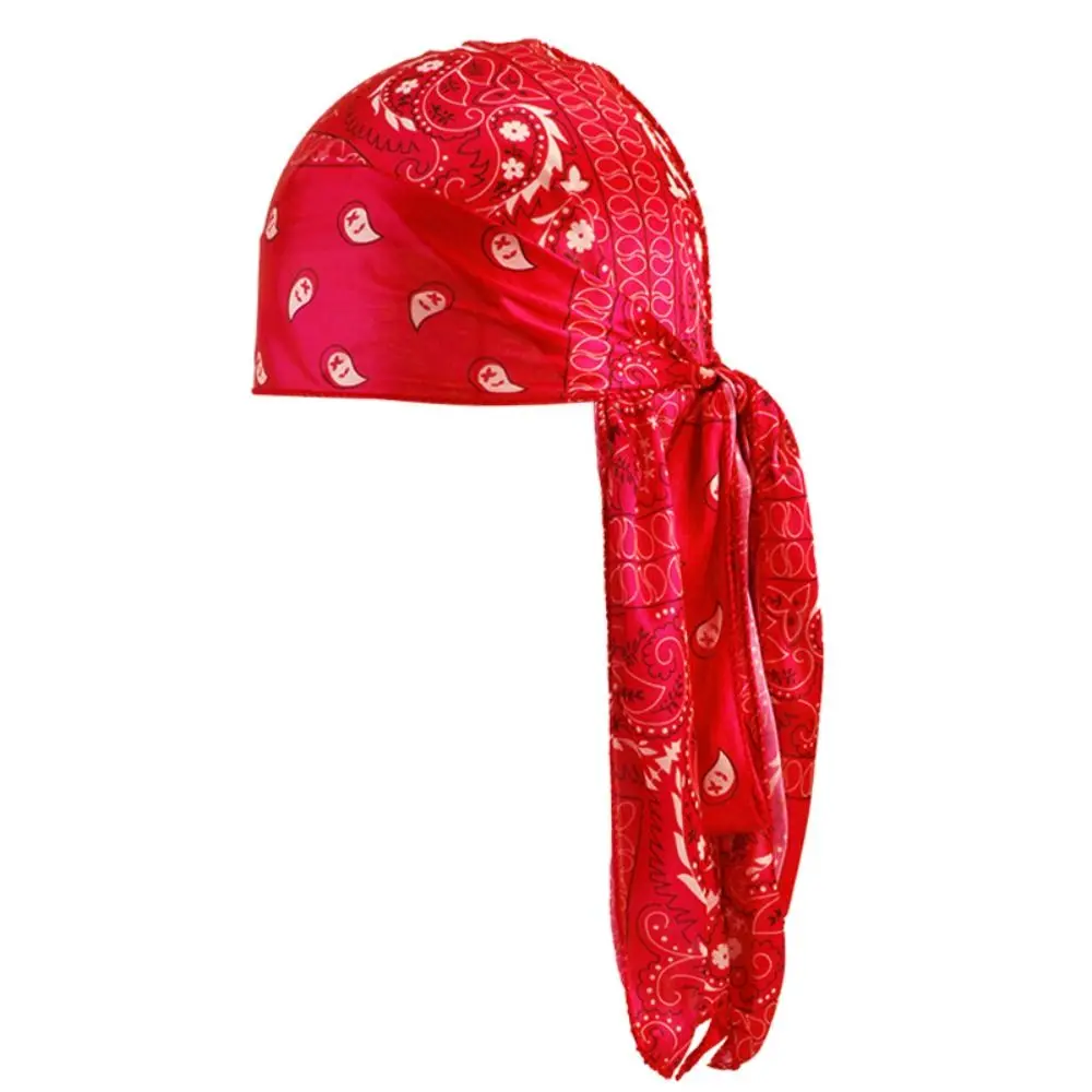 Trends Amoeba Print Men's Headscarf Breathable Lightweight Long Tail Pirate Cap Wave Print Imitation Silk Hip Hop Hat Outdoor