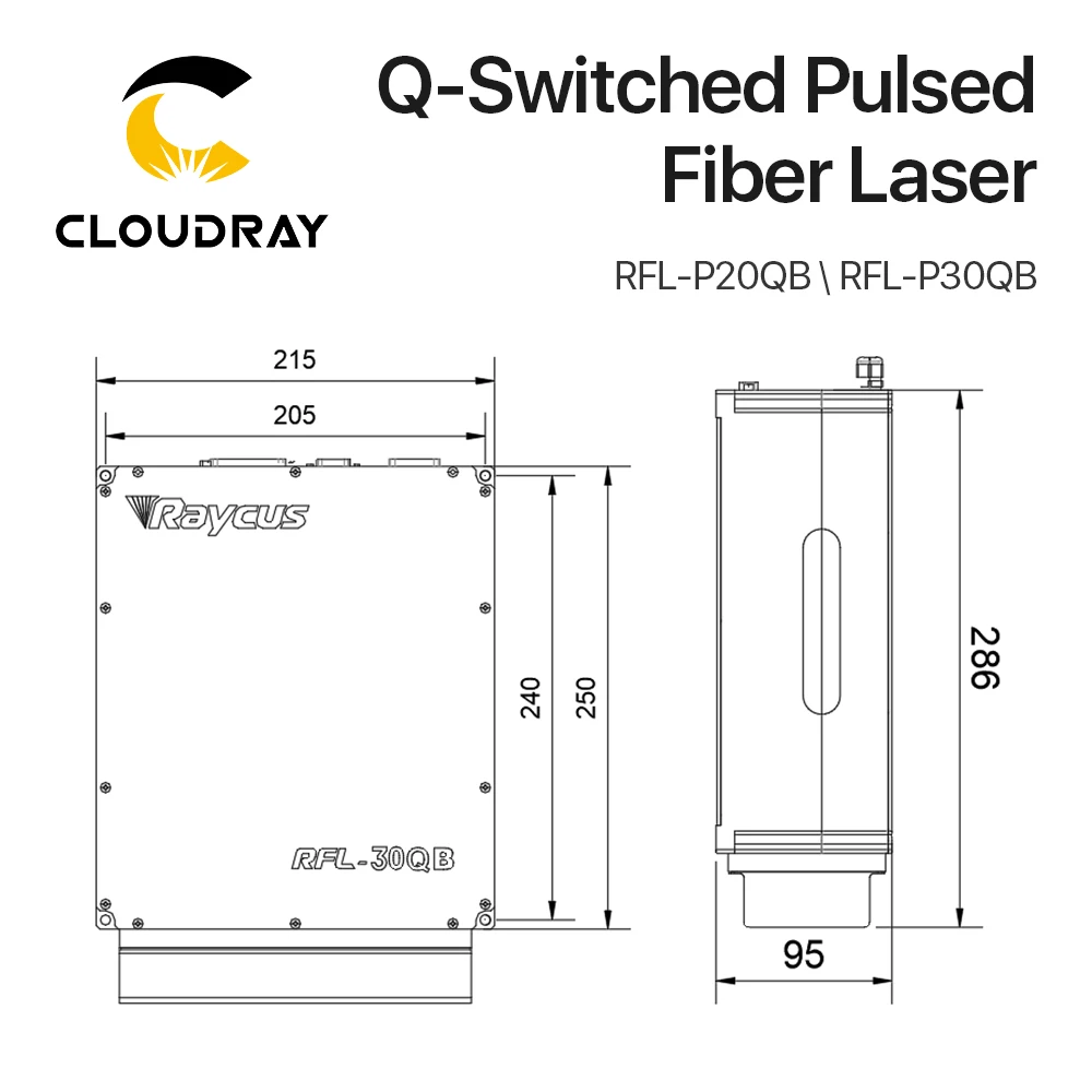 Cloudray Original Raycus 20W 30W 50W 1064nm Q-switched Pulse Fiber Laser Source Built-in Red Light for Raycus Fiber Laser