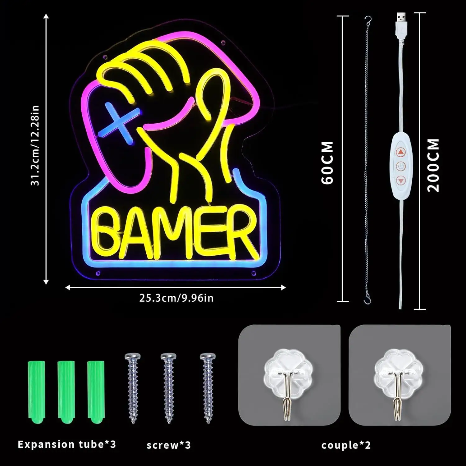 Gamer Neon Sign Dimmable LED Light for Game Room Teen Bedroom Themed Wall Decor Gamer Gifts for Boys Teen Men Kids Night Light