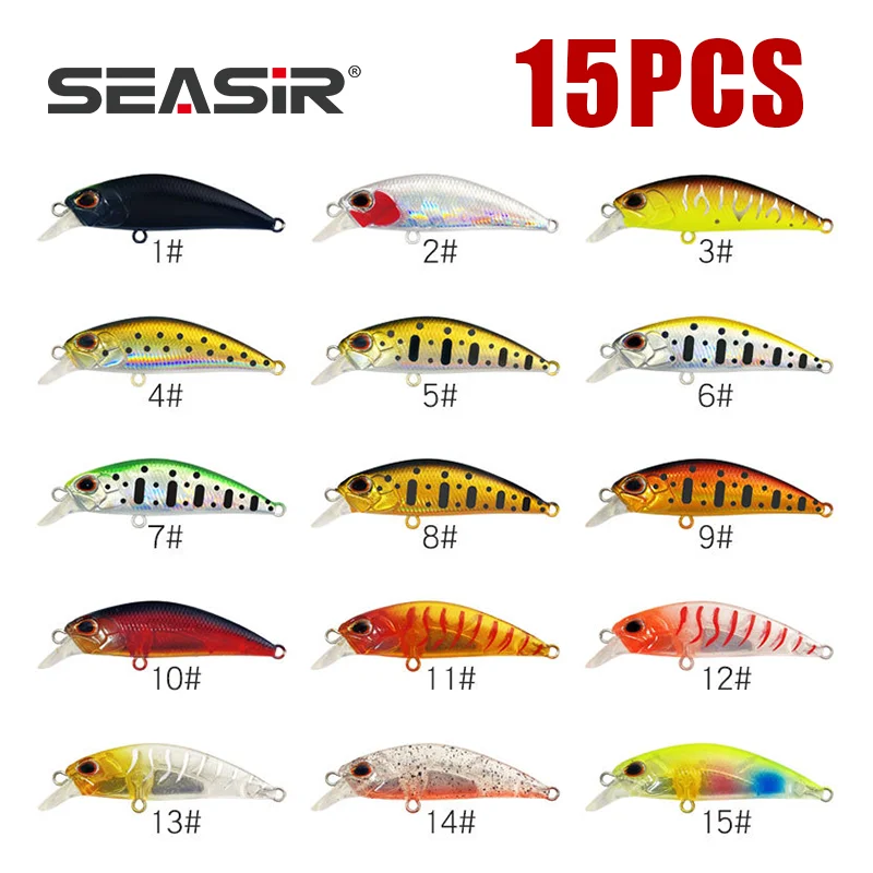 SEASIR Micro Minnow 1Pcs Mini Sinking Fishing Lures 5cm 3.5g 15colors Artificial Hard Bait Professional Jerkbait Rattle Wobblers