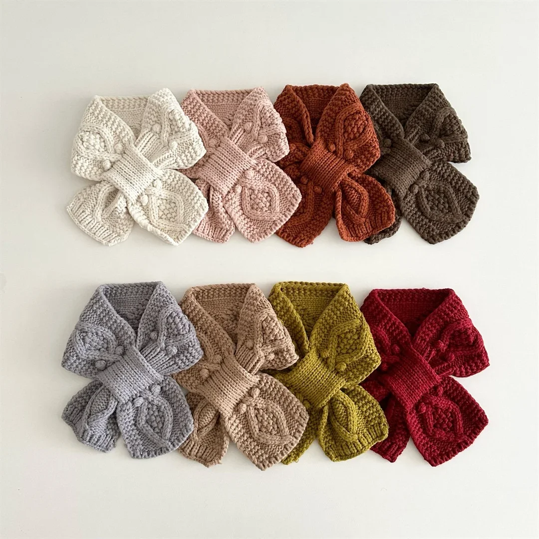Winter Warm Children Scarf Casual Solid Color Crochet Neck Warmer for Boys Girls Outdoor Versatile Kids Scarf