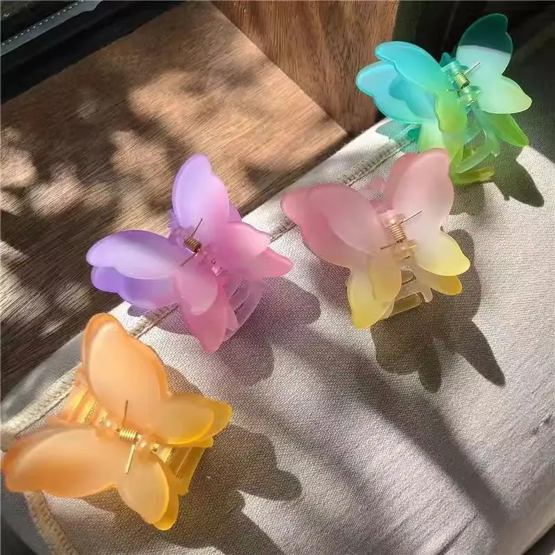 

Jelly Colour Gradient Hair Clip Women's Back of the Head Double Layer Frosted Butterfly Grab Clip Fashion Sweet Hair Accessories