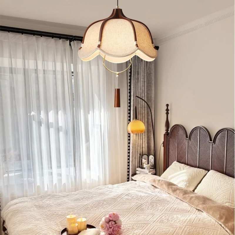 American Retro Wabi Sabi Linen Lampshade Pendant Light Living Room Dining Table Bedroom Homestay Tea Room Affordable Luxury E27
