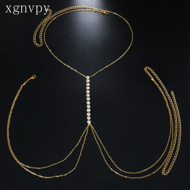 xgnvpy Stonefans Simple Handmade Rhinestone Cross Bra Chain Harness Women's Festival Accessory Sexy Chest Jewelry