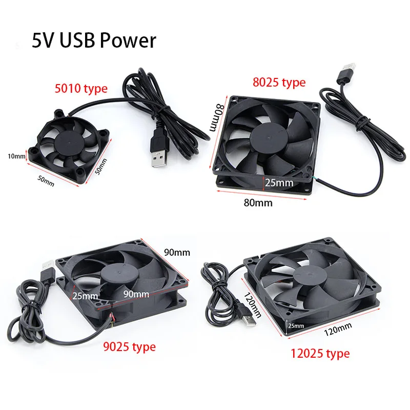 5V USB Router Fan TV Box Cooling Case 80mm 90mm 120mm 50mm PC DIY Cooler Desktop Fan