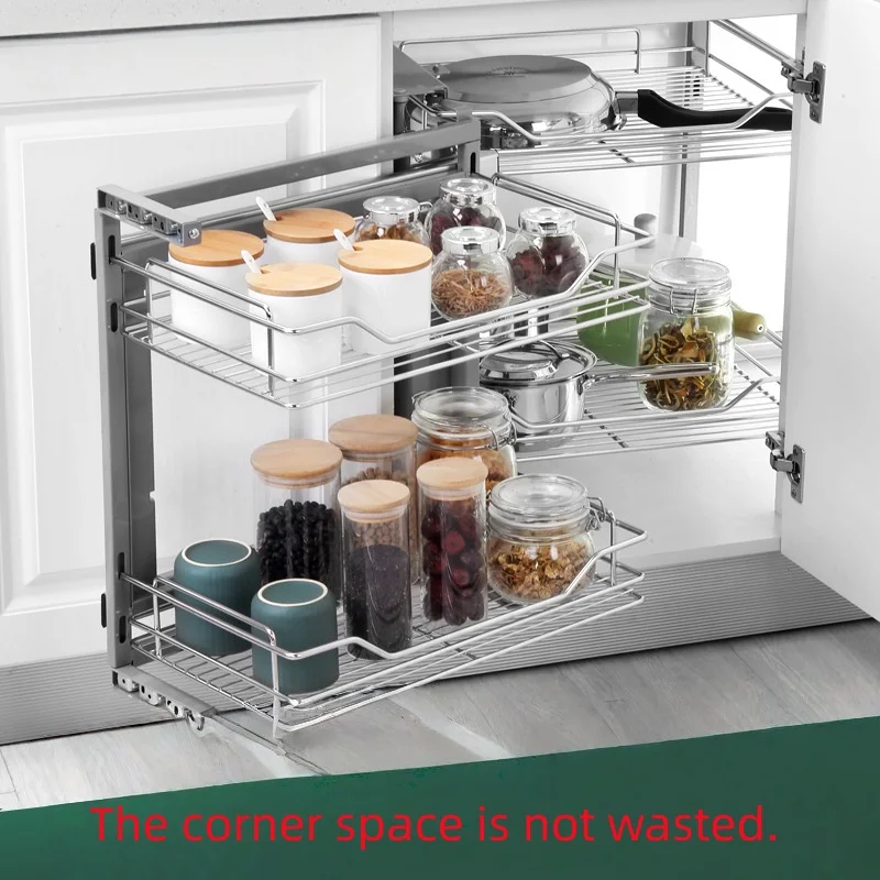 

Стеллаж для хранения из нержавеющей стали для кухонных шкафов, угловой шкаф с выдвижным ящиком и небольшой угловой корзиной-монстр.