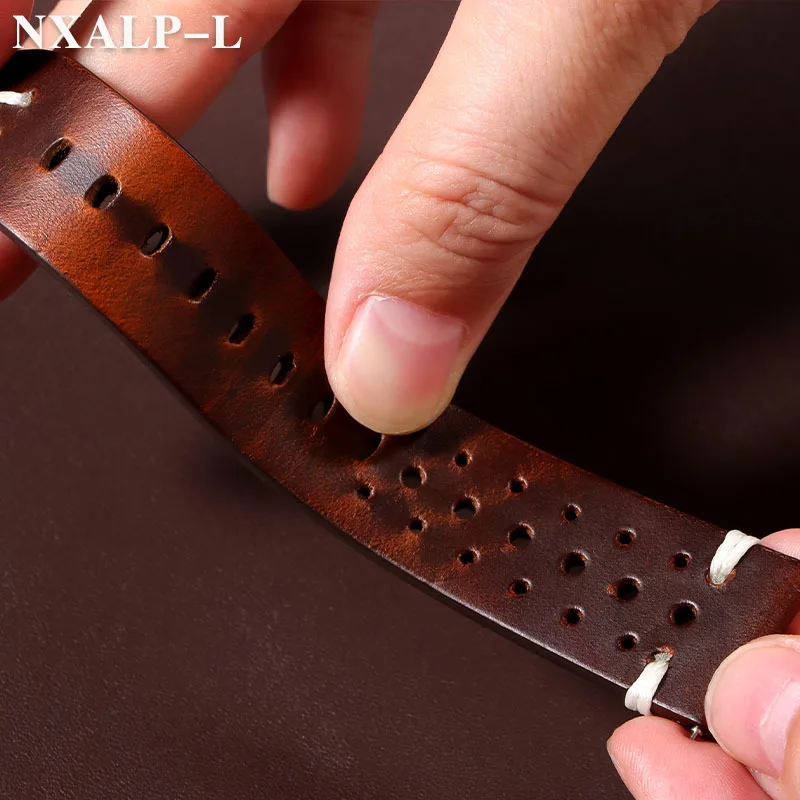 الرجعية النفط الشمع تلون الجلود حزام ساعة اليد 20 مللي متر 22 مللي متر اليدوية خياطة جلد البقر حزام الساعات تنفس الإفراج السريع سوار