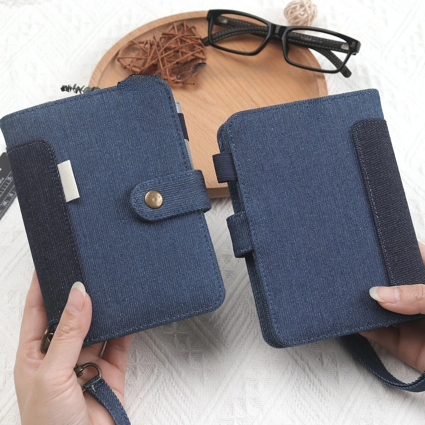 A7  Retro Denim Fabric Leather Blue Binder With Inner Page PU Clip-on Notebook Loose Leaf Notebook