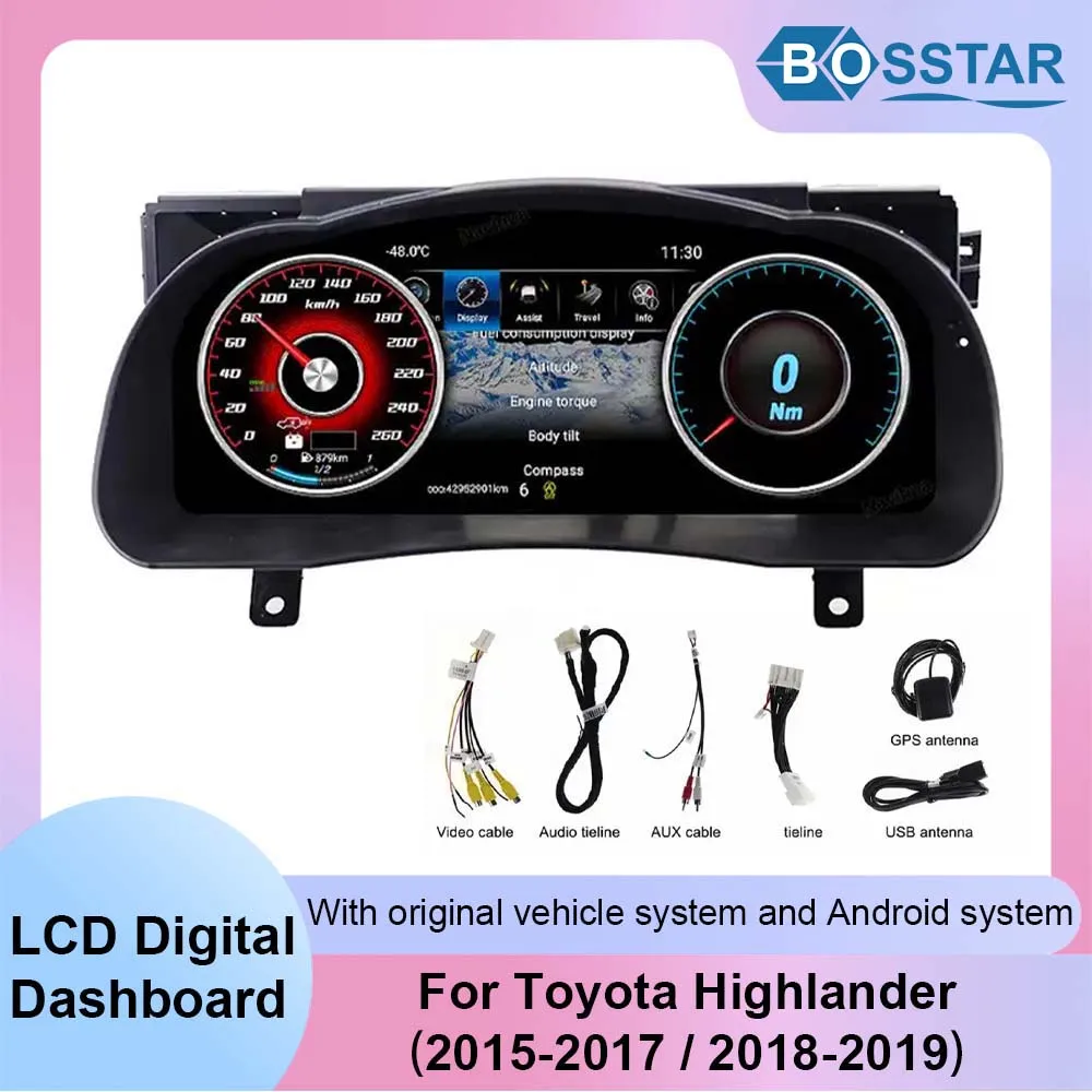 

Автомобильный ЖК-прибор для Toyota Highlander 2015-2019, цифровая панель приборной панели, приборная панель, спидометр