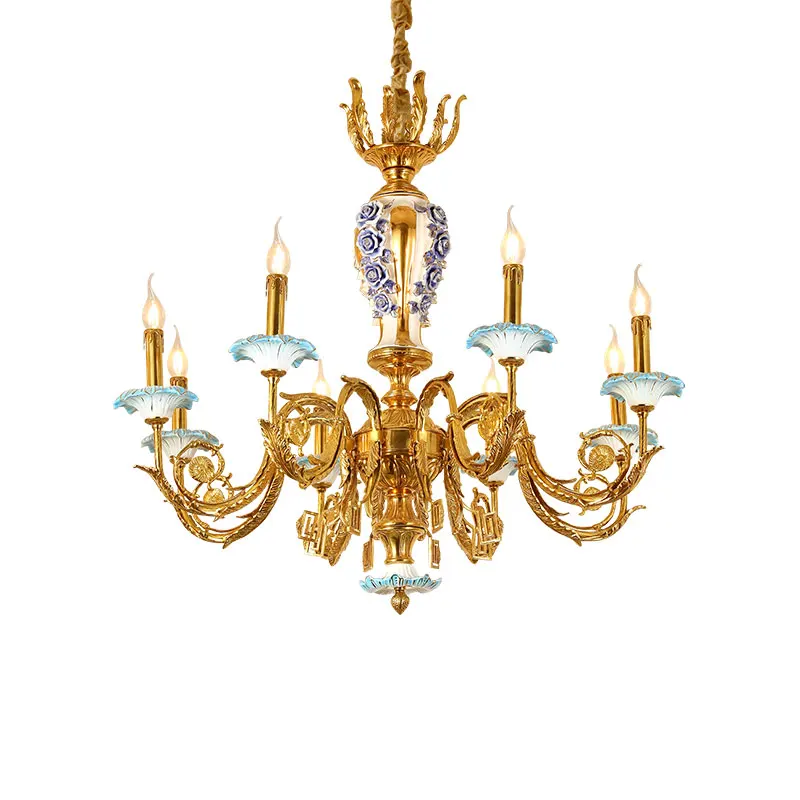 DINGFAN Royal Ceramic Inlay Decorative Lighting, Classical Exquisite Hand-Carved French Hotel Lobby Chandelier