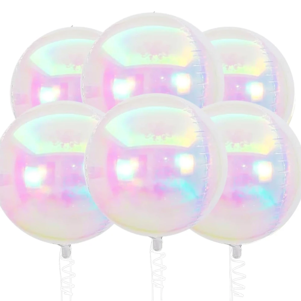 6Pcs Iridescent Round Foil Balloons Giant 4D Clear Round 22inch Mylar Balloons Birthday Wedding Prom Party Decorations Supplies