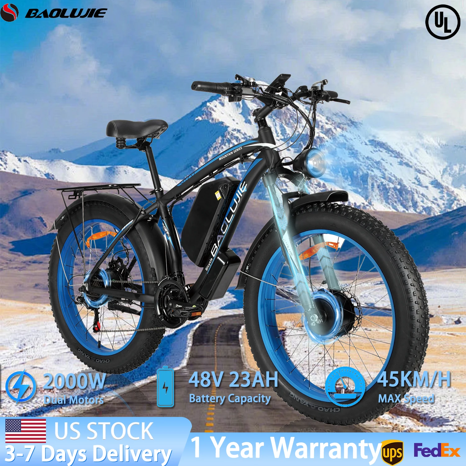 

BAOLUJIE 2602 Electric Bike for Adults，Electric Bicycle Hydraulic Brake，3000W Dual-Motors，48V 23AH Battery【1 Year Warranty】
