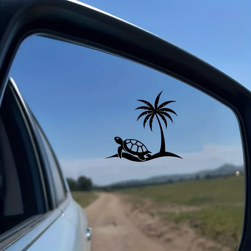 2Pcs/set Cute Turtle Beach Theme Waterproof Vinyl Sticker for Car Rearview Mirror Visor Decor