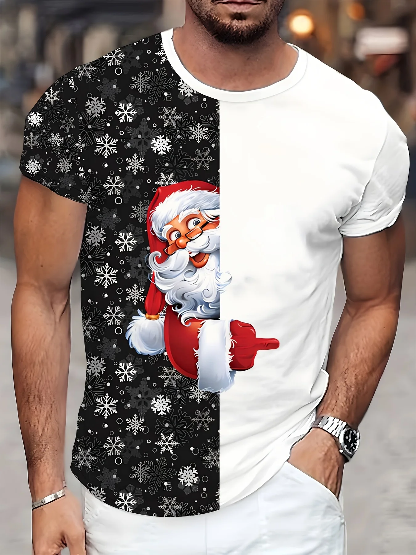 Men'S T-Shirt 3D Printed Design of Santa Claus for Christmas, Perfect for a Stylish Look in 2026 for The New Year Celebrations