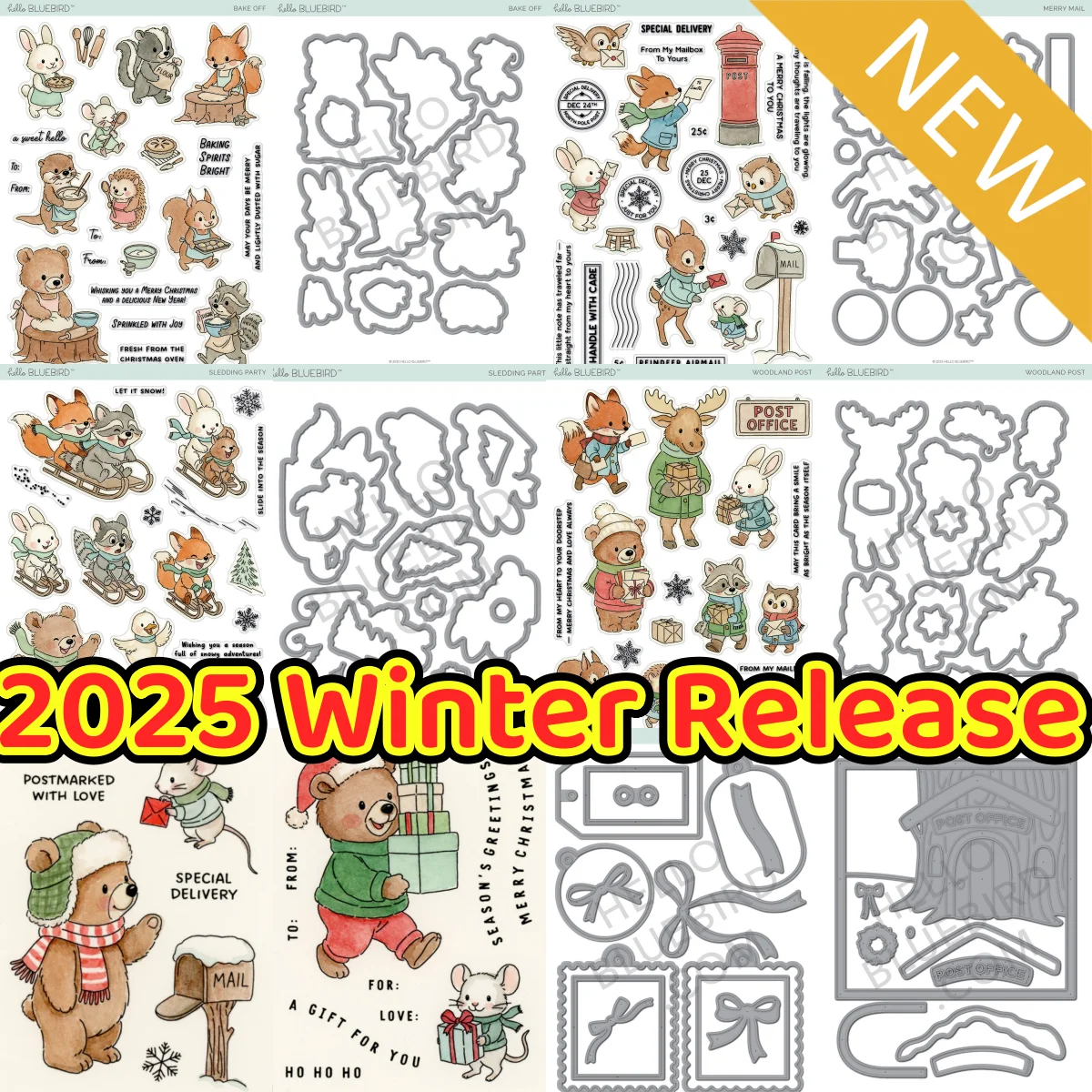 2025 Winter Release Post Office Square Scene Metal Cutting Dies Clear Stamps For DIY Scrapbook Craft Decoration Embossing